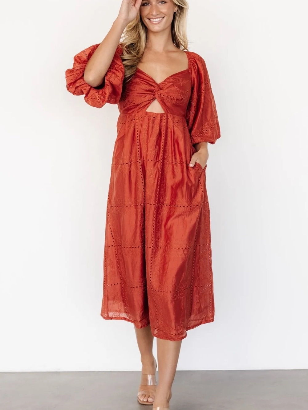 Baltic Born Rust Cutout Eyelet Midi Dress - Brynn Midi Dress